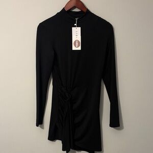 Lioness Black Long-Sleeve Mini with Side Knot Detail